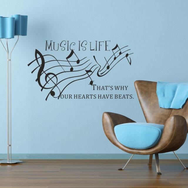 Music Wall Decal Quotes- Is Life That's Why Hearts Have Beats Vinyl Lettering- Notes Art- Decor - 159 - image 1