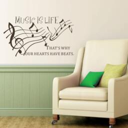 Music Wall Decal Quotes- Is Life That's Why Hearts Have Beats Vinyl Lettering- Notes Art- Decor - 159 - thumbnail 2