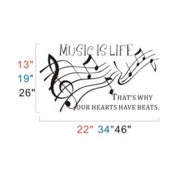 Music Wall Decal Quotes- Is Life That's Why Hearts Have Beats Vinyl Lettering- Notes Art- Decor - 159 - thumbnail 3