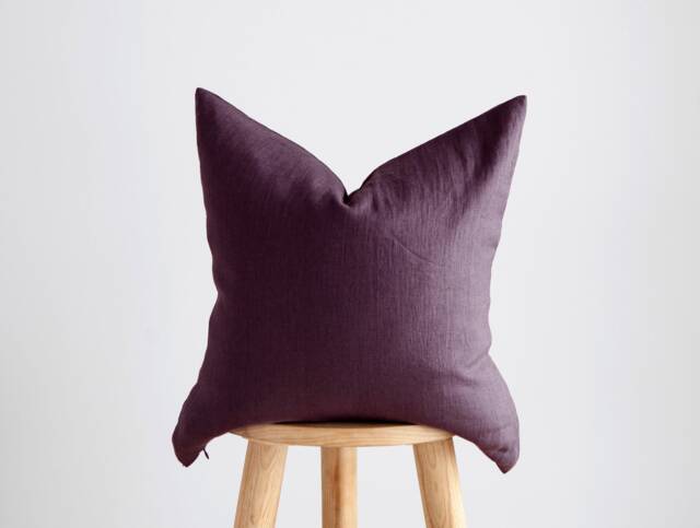 Plum Purple Linen Pillow Cover Bohemian Decor, Custom Size Cushion Case - image 1