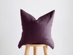 Plum Purple Linen Pillow Cover Bohemian Decor, Custom Size Cushion Case - thumbnail 1