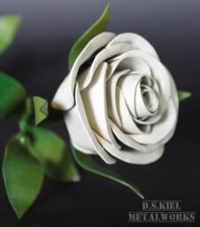 Metal Long Stem White Rose, Graduation, Easter, Wedding Gift, Flower, Large Rose