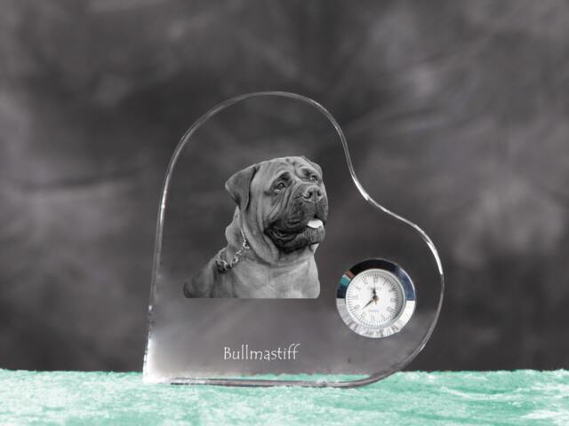 Bullmastiff - Crystal Clock in The Shape Of A Heart With Image Pure-Bred Dog - image 1