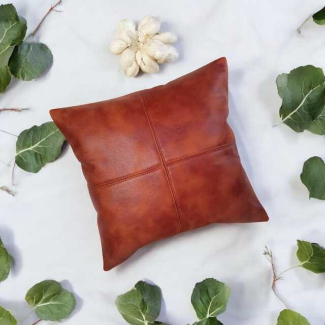 Rustic Terracotta Vegan Leather Pillow Cover Decorative Stitch Lumbar - image 1