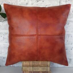 Rustic Terracotta Vegan Leather Pillow Cover Decorative Stitch Lumbar - thumbnail 2