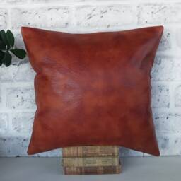 Rustic Terracotta Vegan Leather Pillow Cover Decorative Stitch Lumbar - thumbnail 4