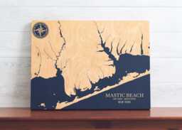Mastic Beach, New York Map - Engraved Wood Coastal Chart Wall Art Sign, Beach Home Decor Nautical Print, Unique Personalized Family Gift - thumbnail 1