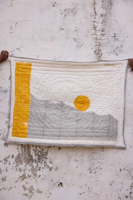 Personalized Baby Quilt, Handmade Custom Name Blanket, Reversible Block-Printed Sun Moon Design, Modern Nursery - image 1