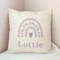 Girls Nursery Pillow, Lilac Rainbow Decor, Bedroom Personalised Cushion, Violet Accessories Baby Girl - thumbnail 3
