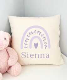 Girls Nursery Pillow, Lilac Rainbow Decor, Bedroom Personalised Cushion, Violet Accessories Baby Girl - thumbnail 1