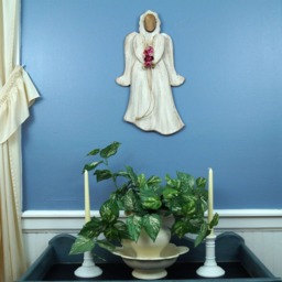 Country Wooden Angel, Distressed Wood Deep Pink Roses With Jute Ribbon Wall Hanging Rustic Angel - thumbnail 2