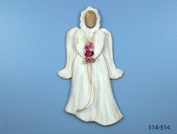 Country Wooden Angel, Distressed Wood Deep Pink Roses With Jute Ribbon Wall Hanging Rustic Angel - thumbnail 1