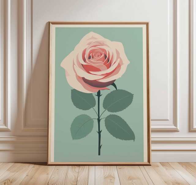 Pink Rose Poster, Modern Floral Wall Art, Minimalist Botanical Print, Elegant Flower Artwork For Bedroom, Living Room Or Gift Decor - image 1