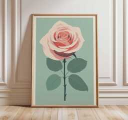 Pink Rose Poster, Modern Floral Wall Art, Minimalist Botanical Print, Elegant Flower Artwork For Bedroom, Living Room Or Gift Decor - thumbnail 1