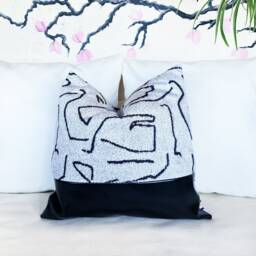 Black Vegan Leather Color Block Pillow Cover Abstract Velvet Accent - thumbnail 3