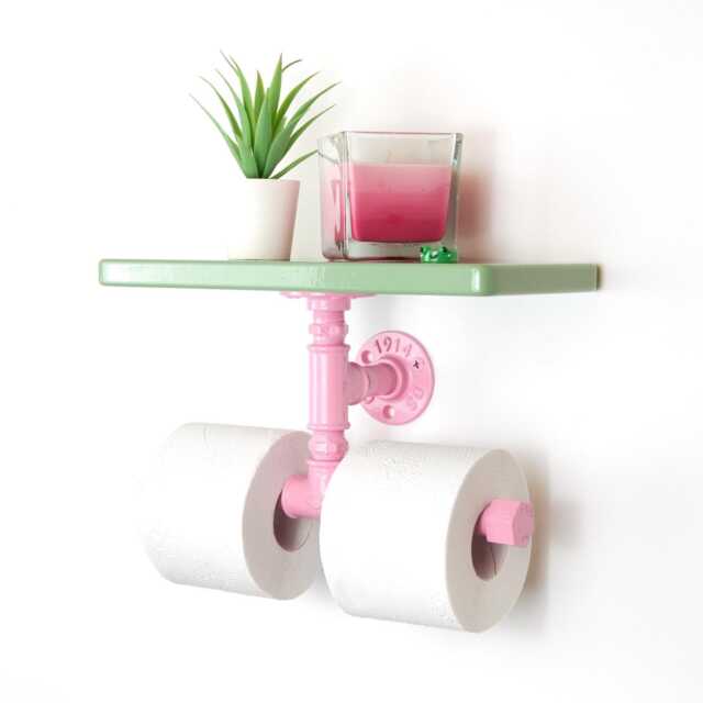 Pastel Double Toilet Paper Holder With Shelf - Colorful & Practical Bathroom Organizer, Perfect Gift, Choose Your Color - image 1