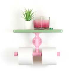 Pastel Double Toilet Paper Holder With Shelf - Colorful & Practical Bathroom Organizer, Perfect Gift, Choose Your Color - thumbnail 3