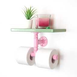 Pastel Double Toilet Paper Holder With Shelf - Colorful & Practical Bathroom Organizer, Perfect Gift, Choose Your Color - thumbnail 1