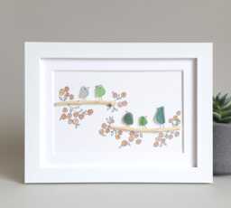 Sea Glass Art Family, Birds, Home, Sisters, Framed - thumbnail 1