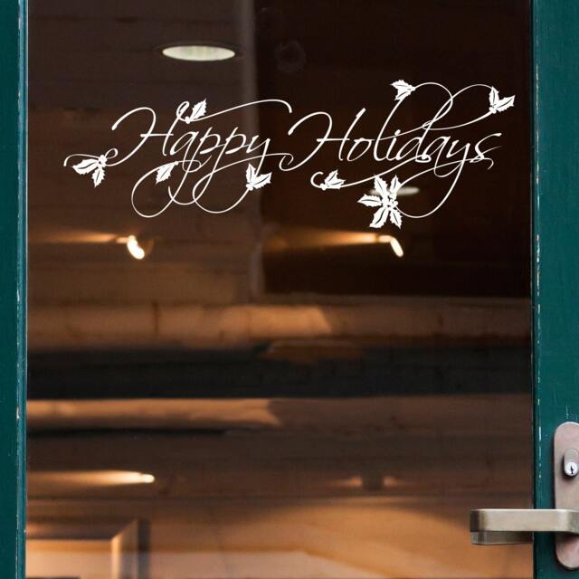 Happy Holidays Script Vinyl Wall Decal - Christmas Holly Leaves - image 1