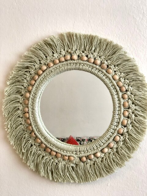 Green Macrame Wall Mirror, Bohemian Home Decor - image 1