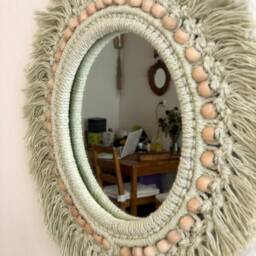 Green Macrame Wall Mirror, Bohemian Home Decor - thumbnail 2