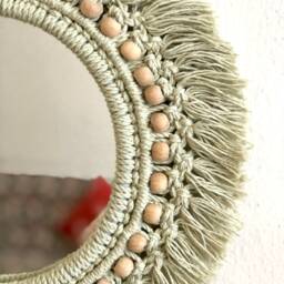 Green Macrame Wall Mirror, Bohemian Home Decor - thumbnail 4