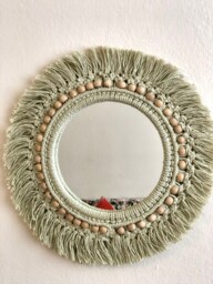 Green Macrame Wall Mirror, Bohemian Home Decor