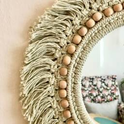 Green Macrame Wall Mirror, Bohemian Home Decor - thumbnail 3