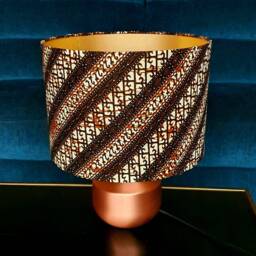 Handmade Drum Lampshade African Wax Print, Chocolate Brown & Beige - thumbnail 2