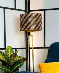Handmade Drum Lampshade African Wax Print, Chocolate Brown & Beige - thumbnail 1