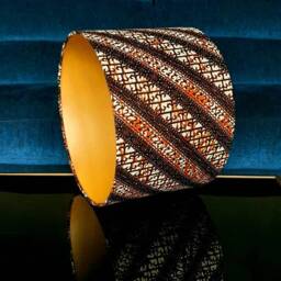 Handmade Drum Lampshade African Wax Print, Chocolate Brown & Beige - thumbnail 3