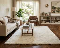 Baby Alpaca Fur Rug White Plain Design. Handmade in Peru - thumbnail 1