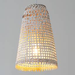 White Wood Pendant Light Handmade Lampshade - Plug Or Ceiling Canopy Fixture Woven Boho Rustic - thumbnail 2