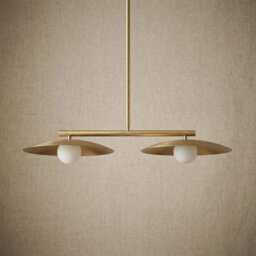 Modern Brass Linear Pendant Light - Mid Century Minimalist Chandelier Double Globe Kitchen Island Lighting - thumbnail 3