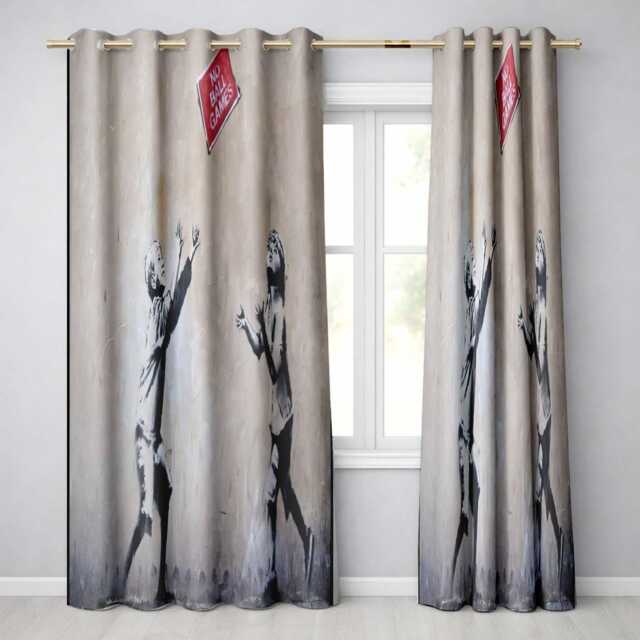 Children Reaching For Red Sign Satirical Street Art Vibrant Design Home Decor Readymade Eyelet Ring Top Thermal 100% Blackout Curtains - image 1