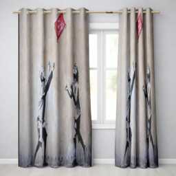 Children Reaching For Red Sign Satirical Street Art Vibrant Design Home Decor Readymade Eyelet Ring Top Thermal 100% Blackout Curtains