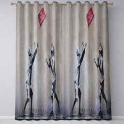 Children Reaching For Red Sign Satirical Street Art Vibrant Design Home Decor Readymade Eyelet Ring Top Thermal 100% Blackout Curtains - thumbnail 3