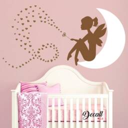Fairy Little Girl On The Moon With Heart Wand - Baby Nursery Wall Decal Hearts Stickers Decor Sticker D089 - thumbnail 2