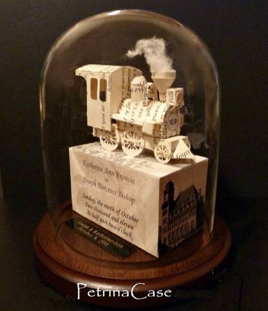 Handmade Train Sculpture From Business Cards - Railroad Lover Gift - image 1