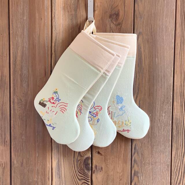 Vintage Linen Christmas Stocking - Chicken/Hens & Roosters Farmhouse Embroidered Upcycled - image 1