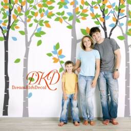 Birch Tree Wall Decal With Colorful Leaves, Nursery Decor - thumbnail 3