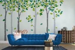 Birch Tree Wall Decal With Colorful Leaves, Nursery Decor