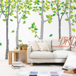 Birch Tree Wall Decal With Colorful Leaves, Nursery Decor - thumbnail 2