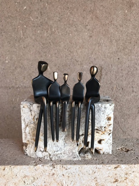 Bronze Family Sculpture - Contemporary Anniversary Art, Natural Stone Base - image 1