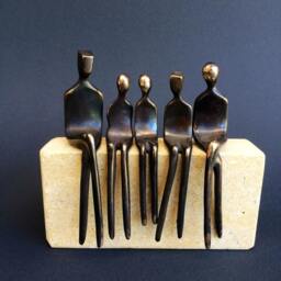 Bronze Family Sculpture - Contemporary Anniversary Art, Natural Stone Base - thumbnail 2
