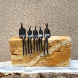 Bronze Family Sculpture - Contemporary Anniversary Art, Natural Stone Base - thumbnail 3