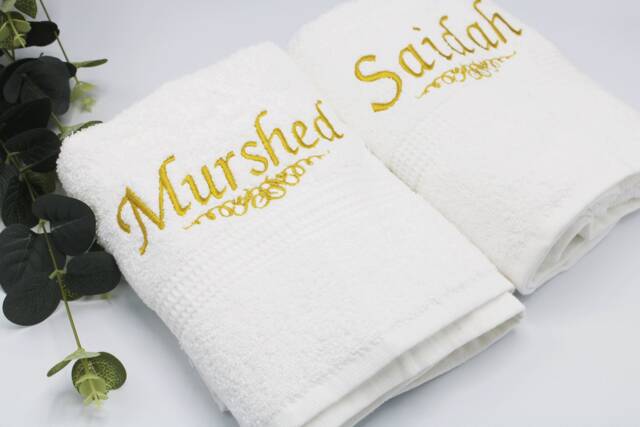 Personalised Couple Hand Towel Set, Custom Embroidery Towels, Wedding Mr & Mrs - image 1