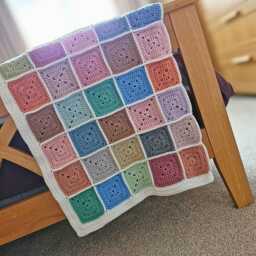 Handmade Crochet Baby Blanket, Multicoloured Patchwork Pram 81 Square Scrapbook Unique Newborn Keepsake Gift