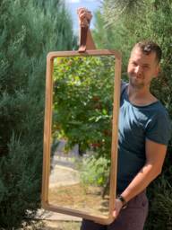 Large Wall Mirror Made From Solid Wood, Entryway Modern Leather Strap Mirror, Decorative Living Room Wood Frame For Bathroom - thumbnail 1